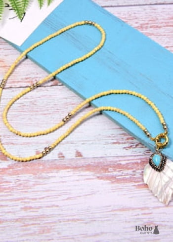 Boho Necklace, Blue Colorful Leaf Shell